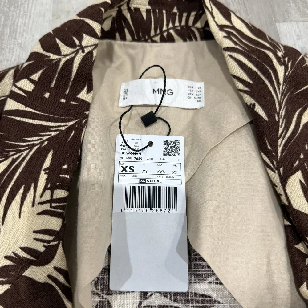 MNG Mango Blend Tropical Print Notch Collar Blazer Women's XXS Viscose‎ Western